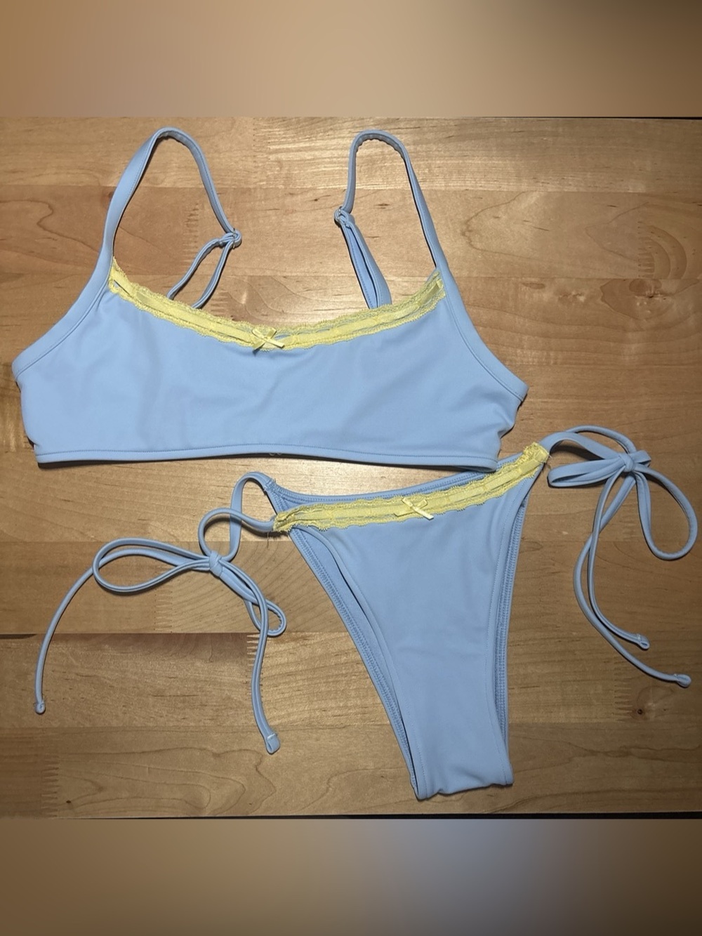 Victoria's Secret pink by
Frankies Bikinis
Blue and yellow lace bikini set